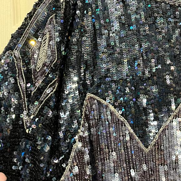 Vintage Judith Ann Creations Silk Sequin Top Large Art Deco Party Glam 80s Retro - Picture 7 of 12